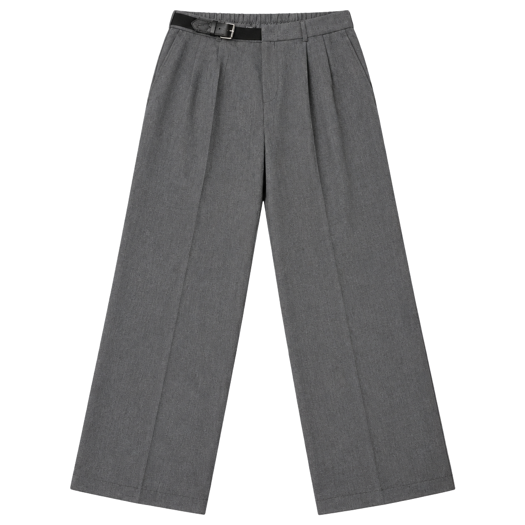 Decivi Pleated Trousers Size XL Gray Wide Leg Casual Pants with Belt 1