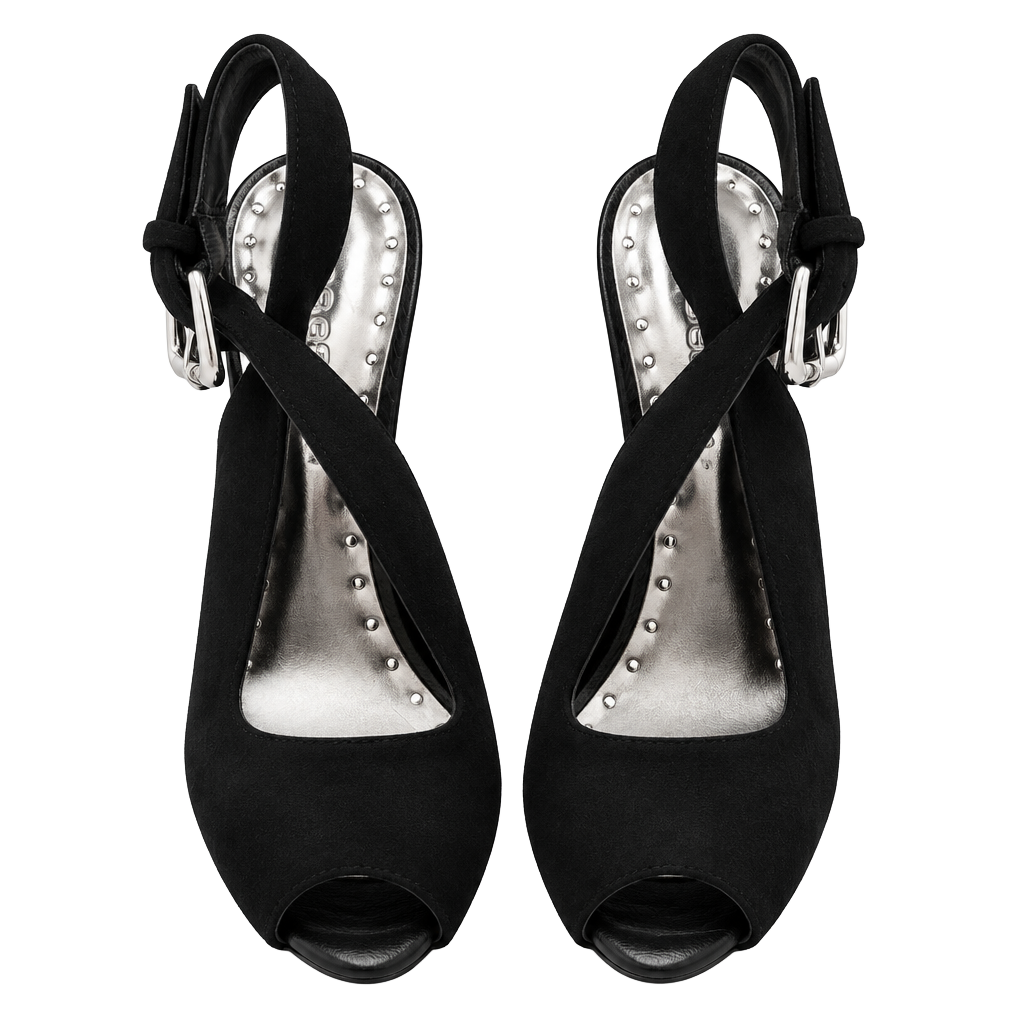 BCBGirls Fernando Heels Size 7B Black Suede Peep Toe Slingback 1