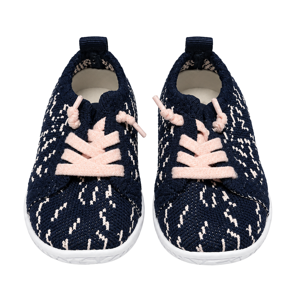Baby Casual Sneakers Navy Blue Pink Knit Soft Sole 1