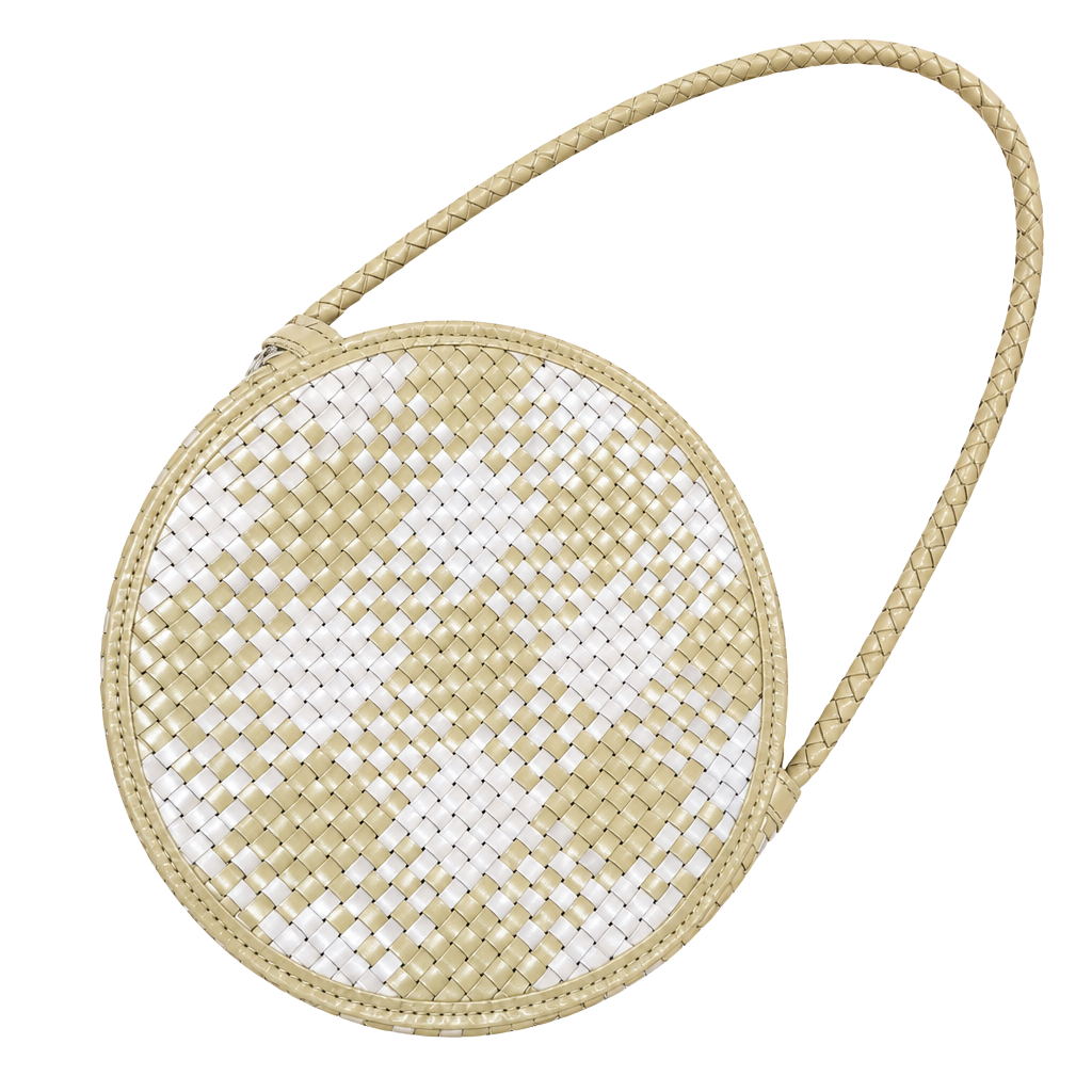 Bembien Audrey Sage Check Woven Leather Round Shoulder Bag 1