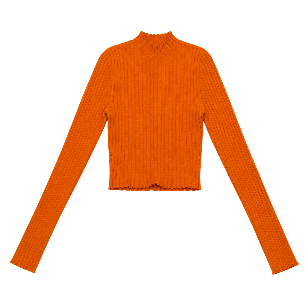 Zara Orange Ribbed Knit Long Sleeve Crop Top Sweater Size S 1