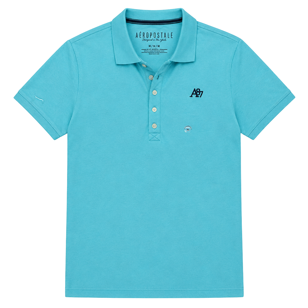 Aeropostale Women's Aqua Short Sleeve Polo with A87 Logo 1