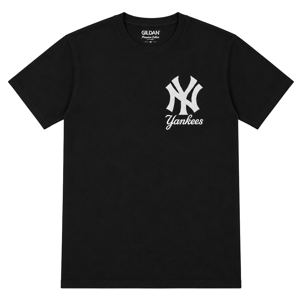 Gildan Black Tee with White Yankees Logo 1