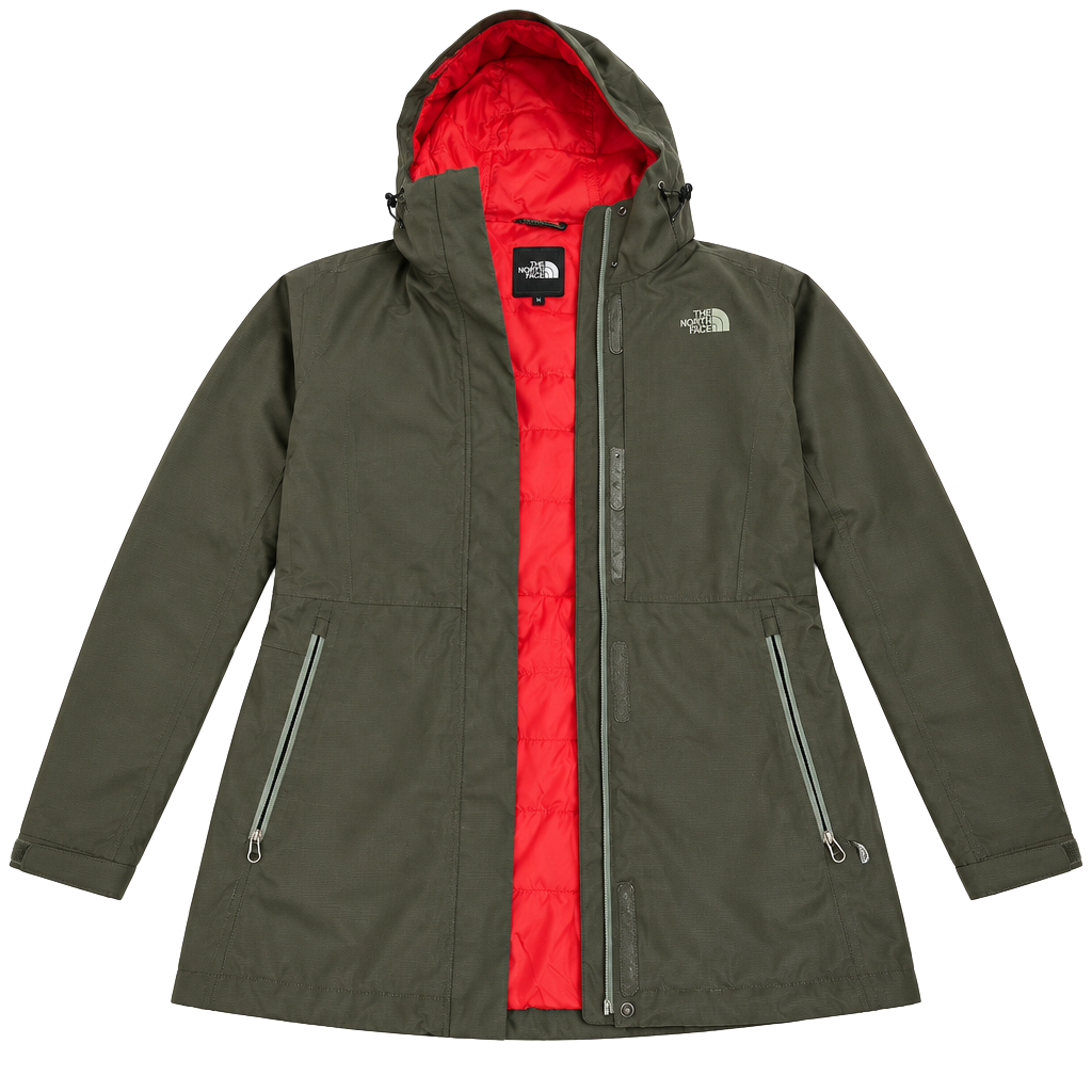 The North Face Olive Green Jacket with Red Interior Lining 1