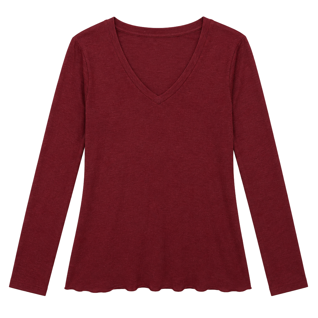 Tresics Lightweight V-Neck Long-Sleeve Top in Wine 1