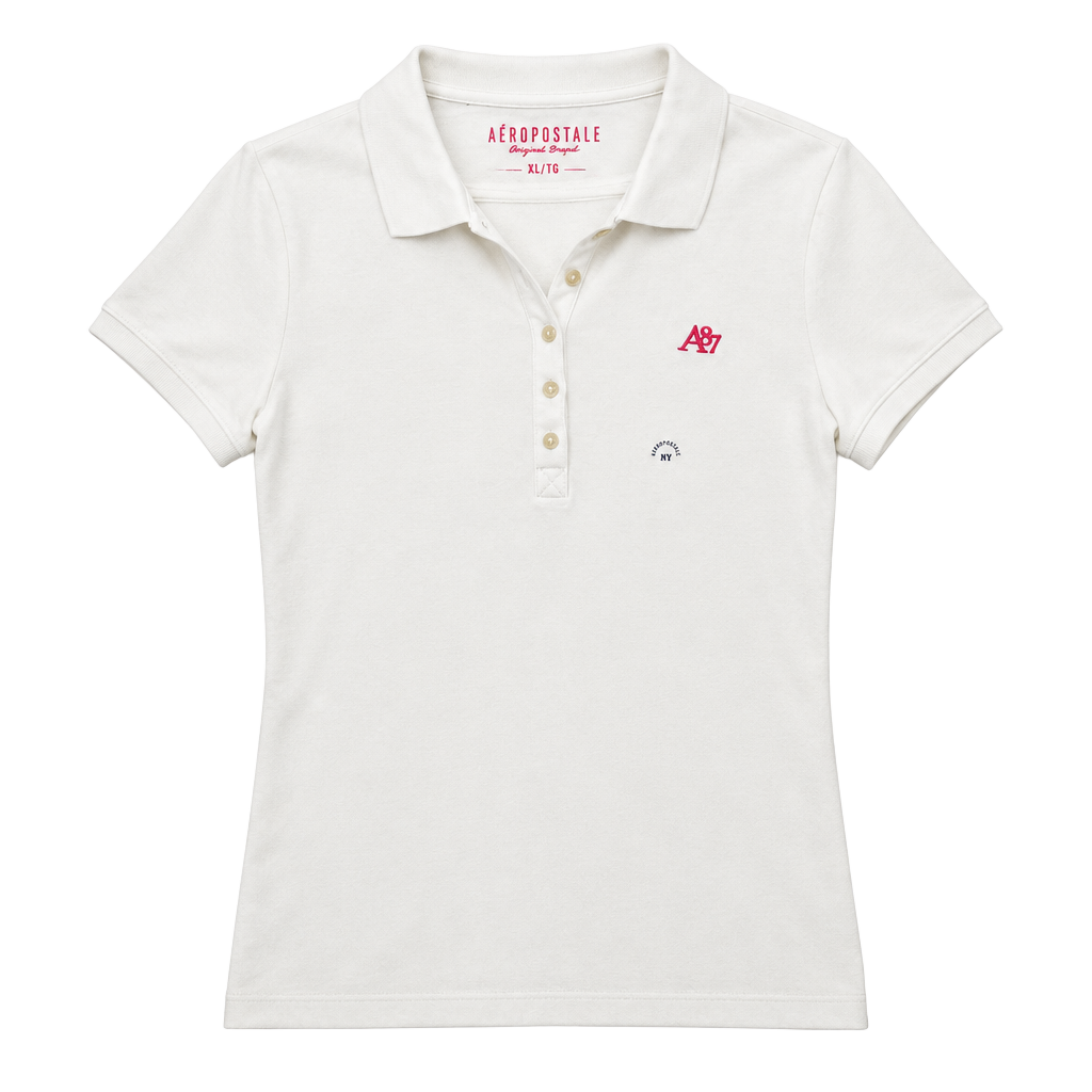 Aeropostale White Short Sleeve Polo with Pink Logo 1