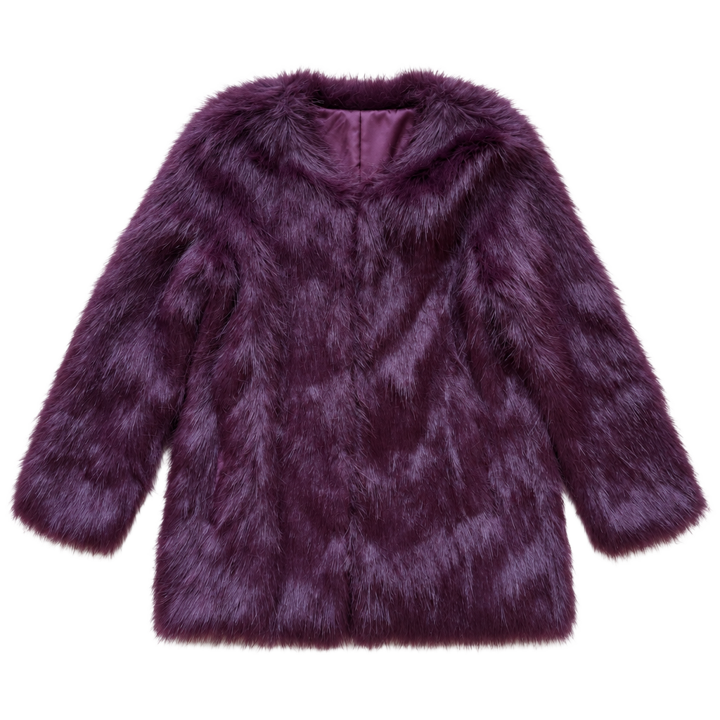 Faux Fur Fuzzy Coat Size S Burgundy Maroon Red Fall Winter Jacket 1