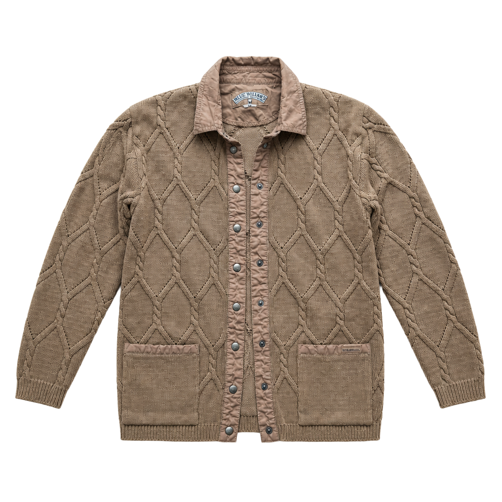 Vintage Blue Willi's Natural Garment Cable Knit Button Up Cardigan Sweater Jacket Tan Medium 1
