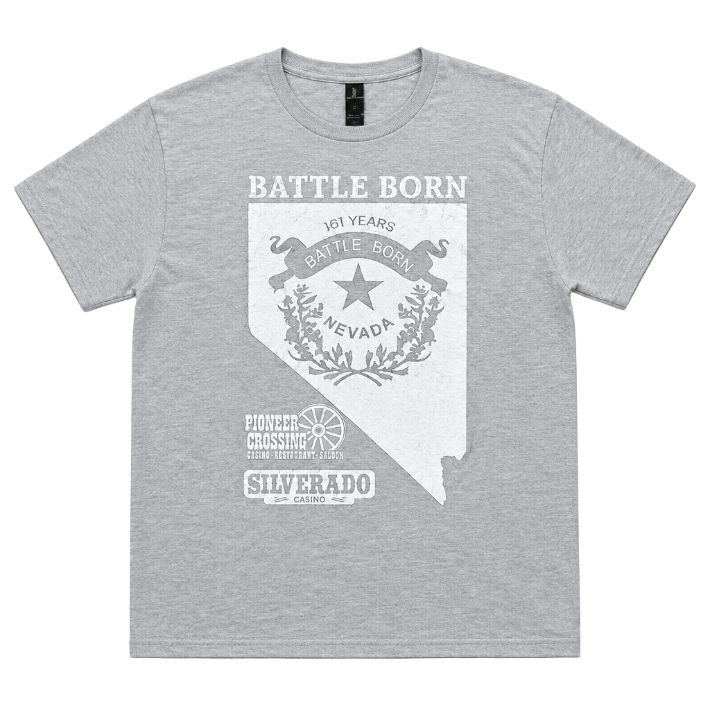 Battle Born Nevada Pioneer Crossing Silverado Casino T-Shirt Gray 1