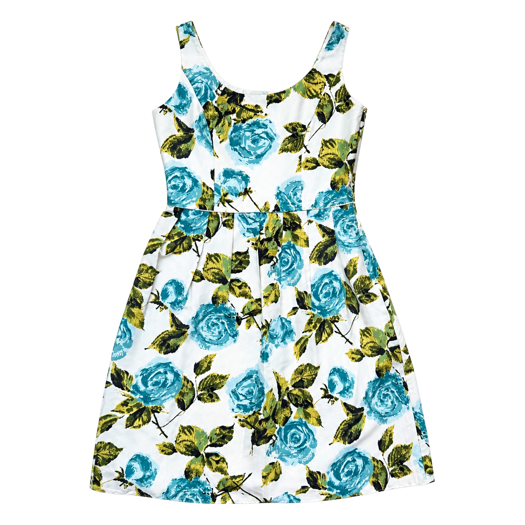 Ann Taylor Green Blue Floral Sleeveless Silk Knee Length Silk Dress Size 8P 1