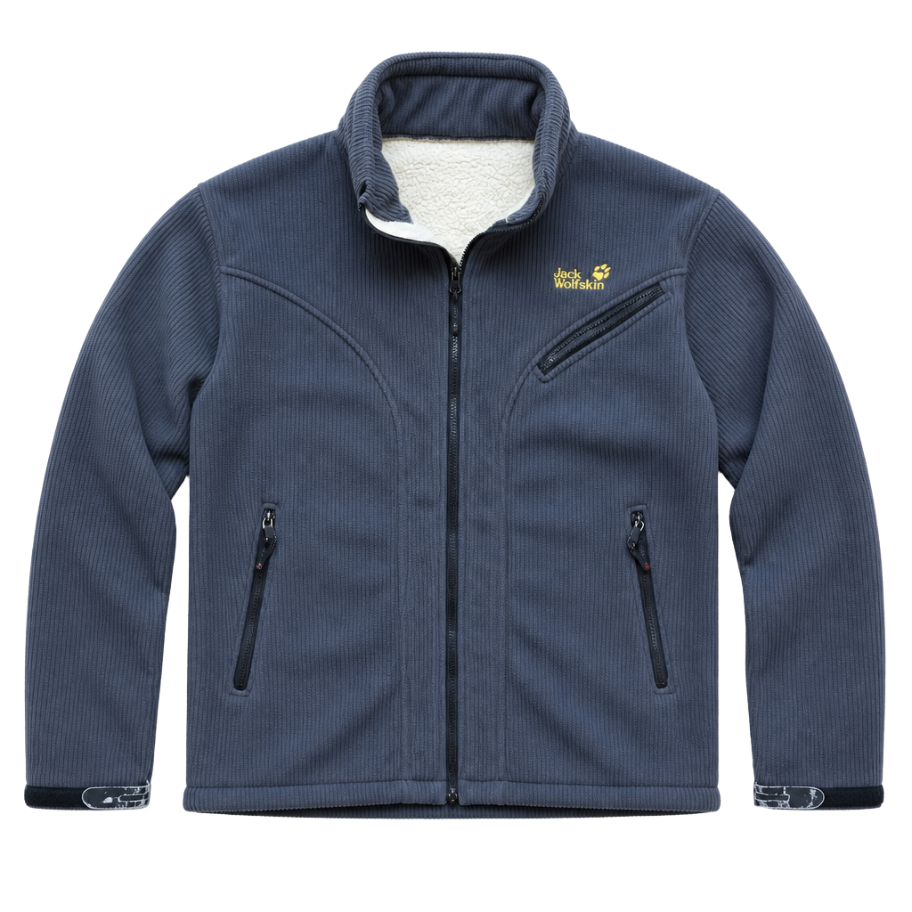 Jack Wolfskin Gray Blue Corduroy Heavy Sherpa-Lined Fleece Jacket Size L 1
