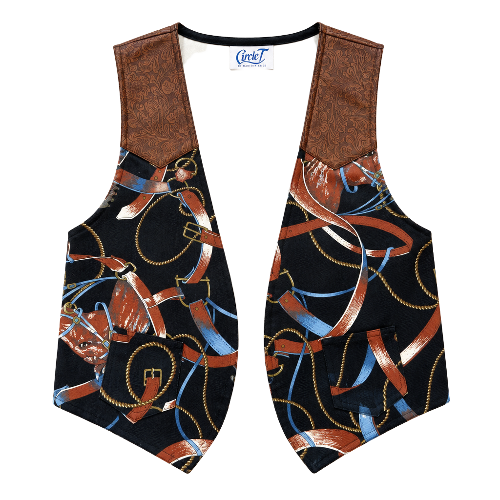 Circle T by Marilyn Lenox Western Rodeo Cowboy Vest Print Medium 1