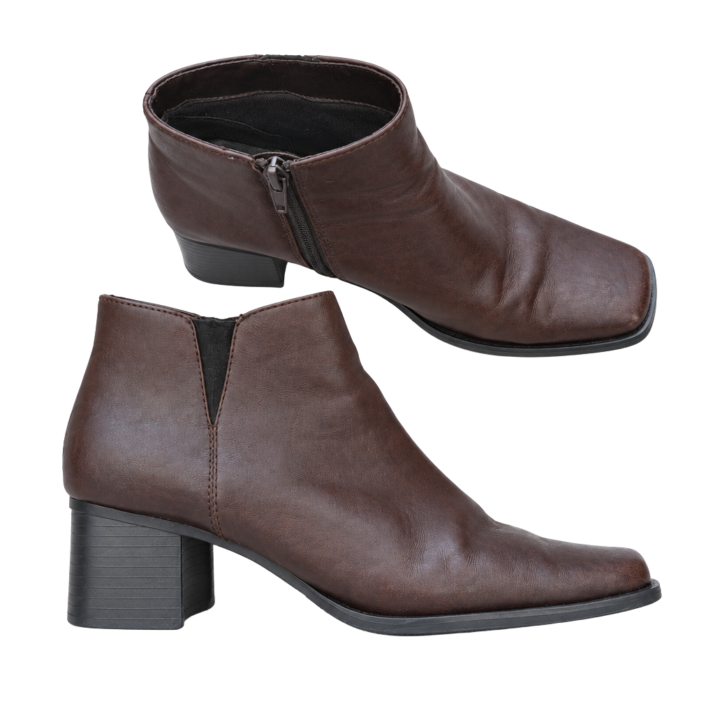 Y2K Vintage Bass Nadine Ankle Boots Women 6.5M Brown Leather Square Toe Bootie 1