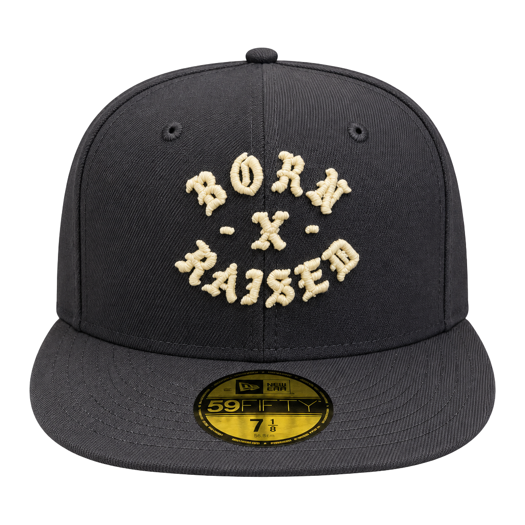 Born x Raised New Era Fitted Rocker Hat Size 7 1/8 Navy Peach 1