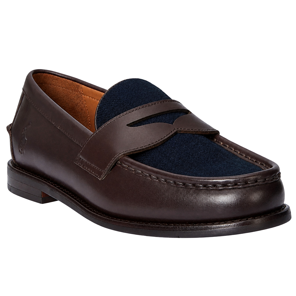 Polo Ralph Lauren Men's Alston Brown Leather & Plaid Penny Loafers NEW Size 12 1