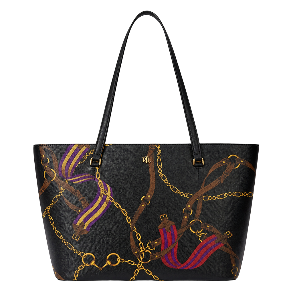 Ralph Lauren Black Equestrian Chain Print Tote Bag NEW W/ Tags Karly bag medium 1