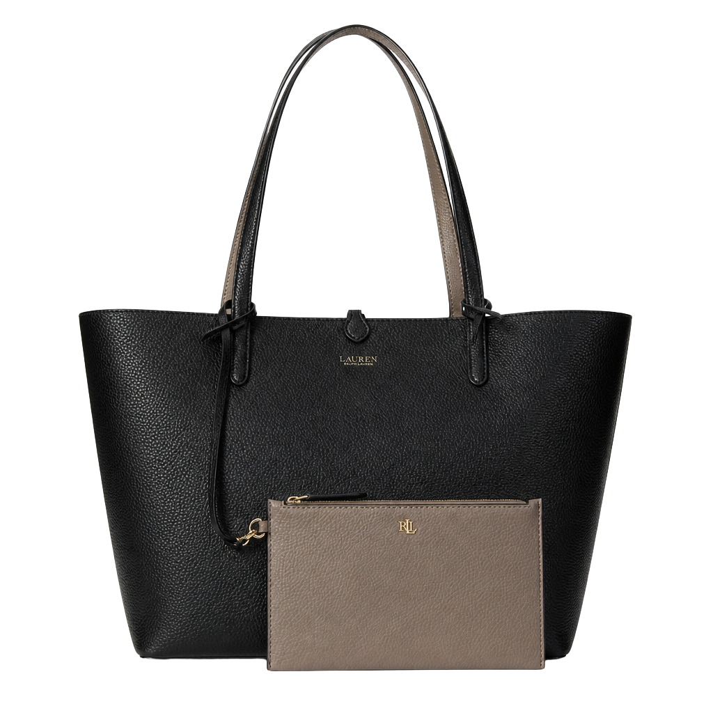 Ralph Lauren Faux-Leather Reversible Extra Large Tote bag black taupe gold NEW 1