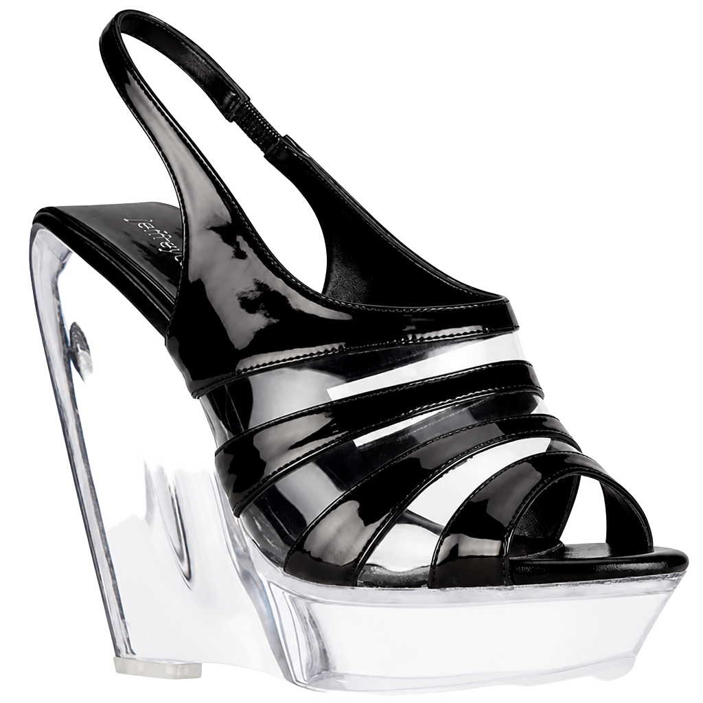 Jeffrey Campbell Slo-Mo Wedge Sandals Size 7.5 Black Clear Patent NEW no box 1