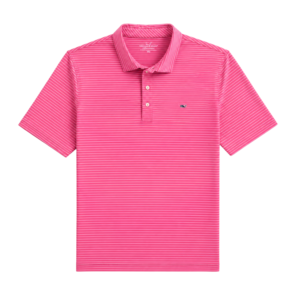Vineyard Vines Performance Polo Size XXL Pink White Striped Golf Shirt 1