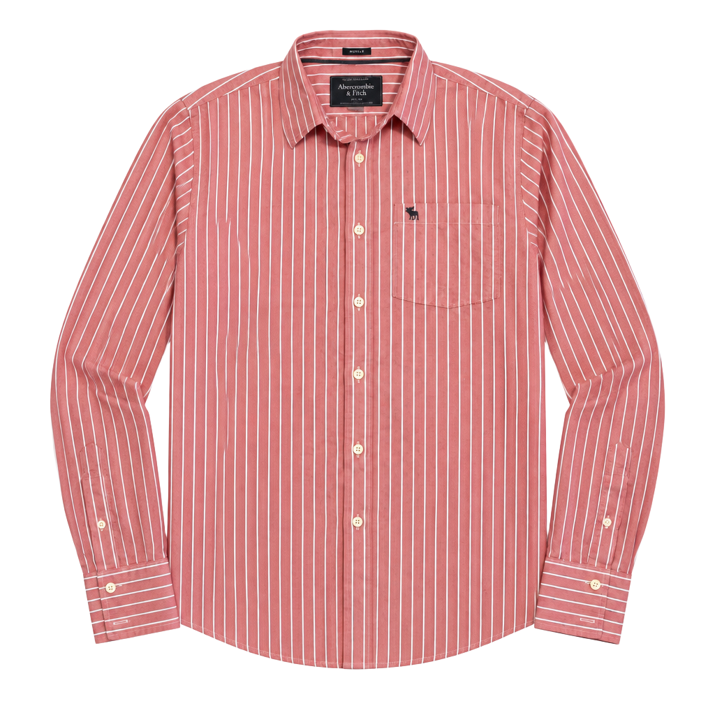 Abercrombie & Fitch Muscle Button Up Shirt Size L Red White Stripe 1
