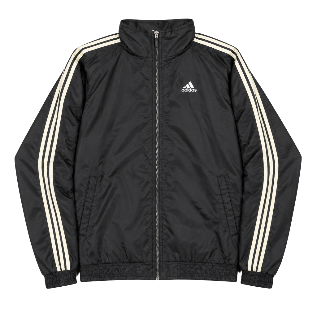 Adidas Vintage Full Zip Windbreaker Jacket Size L Black 3-Stripe 1