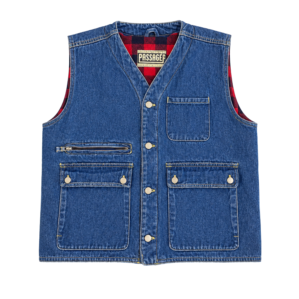 Passager Denim Vest Flannel Lined Multi Pocket Utility Vintage 1
