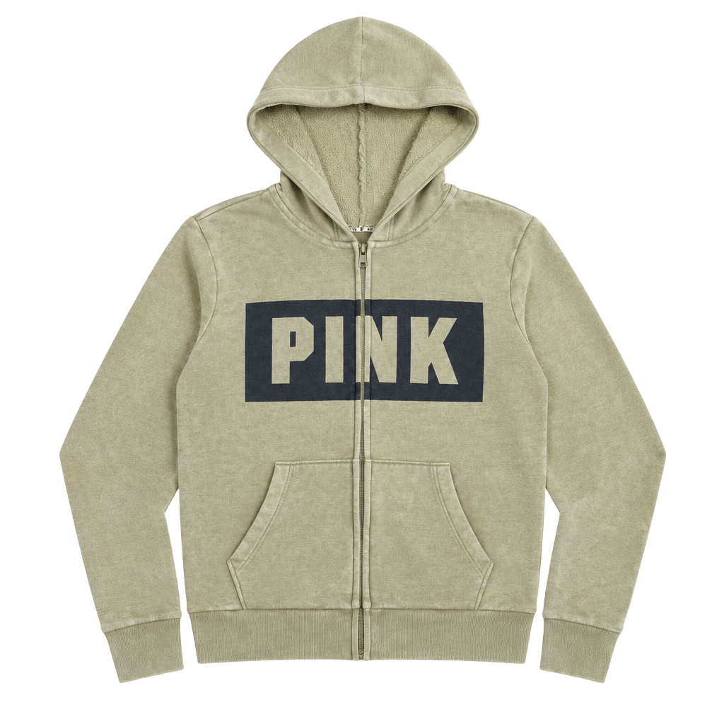 Pink Victoria's Secret Full-Zip Hoodie Size XS Olive Green 1