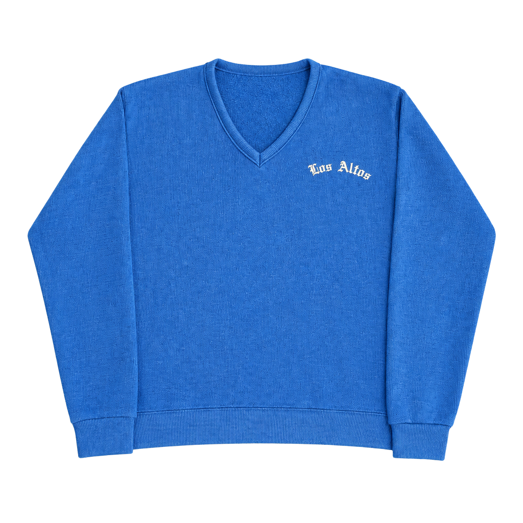 True Vintage 70s Los Altos V-Neck Sweater Blue Knit Embroidered Pullover 1
