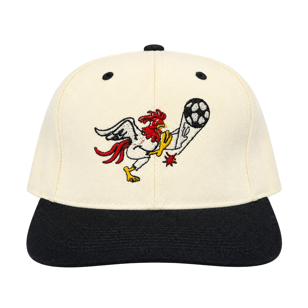 Vintage Rooster Soccer Snapback Hat White Black Embroidered Graphic 1