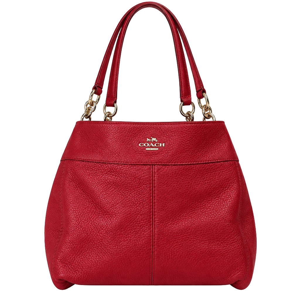 Coach Pebbled Leather Red Shoulder Bag Handbag 1