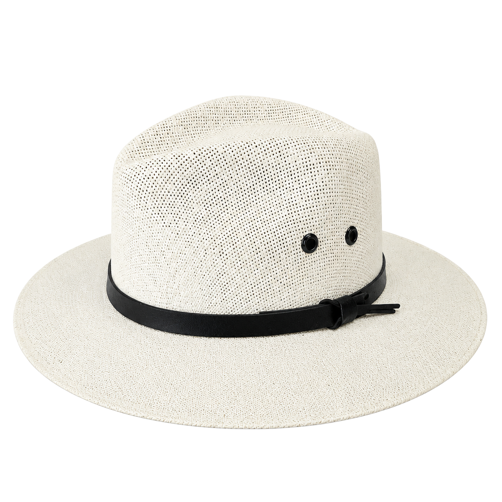 Vintage Tomson White Straw Fedora Sun Hat Black Band Size Large 1