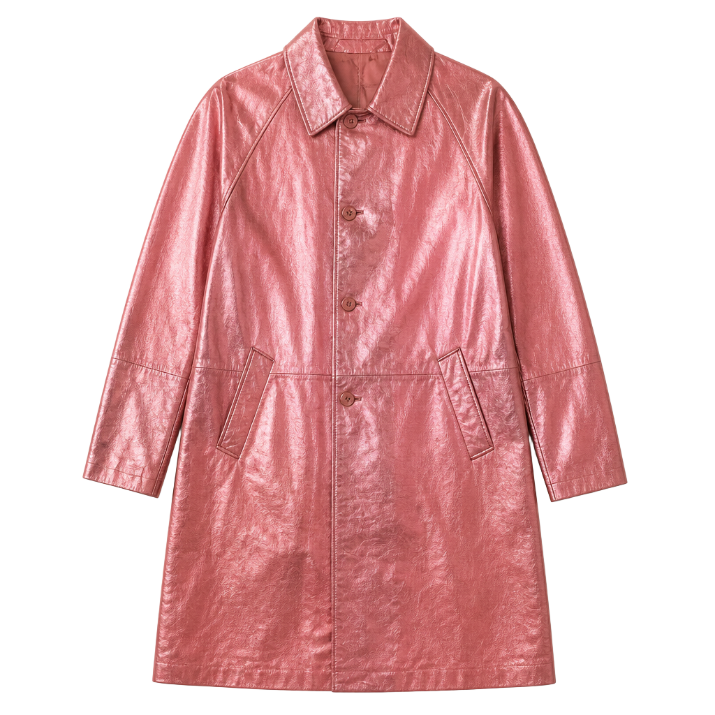 Gianni Versace Pink Metallic 100% Leather Long Coat Jacket 1