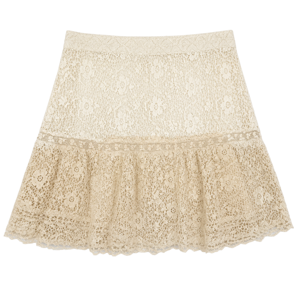 LoveShackFancy Elodie Tiered Lace Mini Skirt in Natural 1