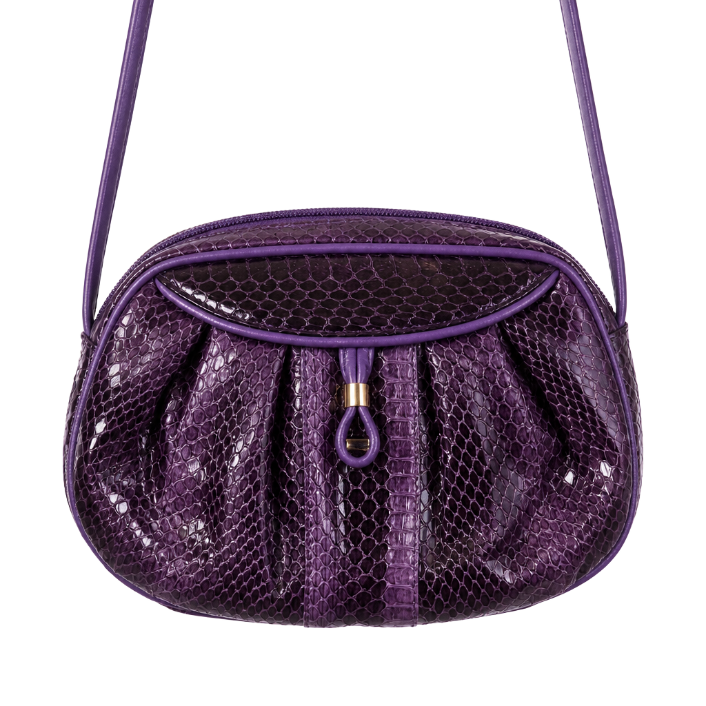 Vintage Pierre Cardin Purple Snakeskin Embossed Leather Crossbody Bag 1