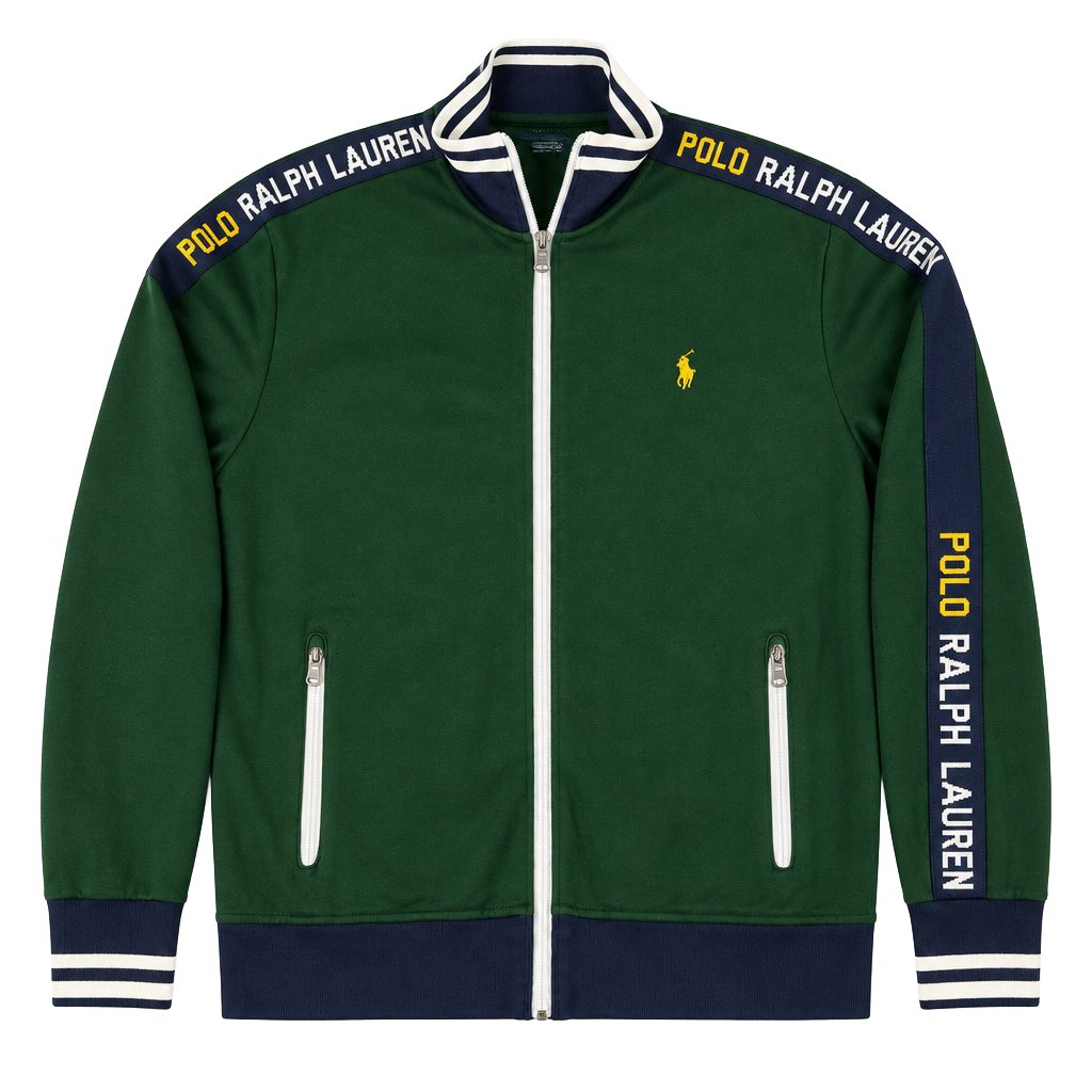 Polo Ralph Lauren Full Zip Track Jacket Size M Green Logo Tape 1