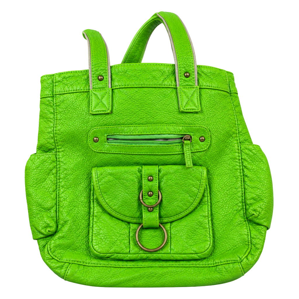 Unbranded Faux Leather Green Tote Bag With Front Pockets Y2K 1