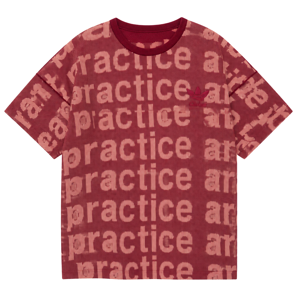 Adidas Practice Attitude Knit Tee Size XL Burgundy Oversized Graphic 1