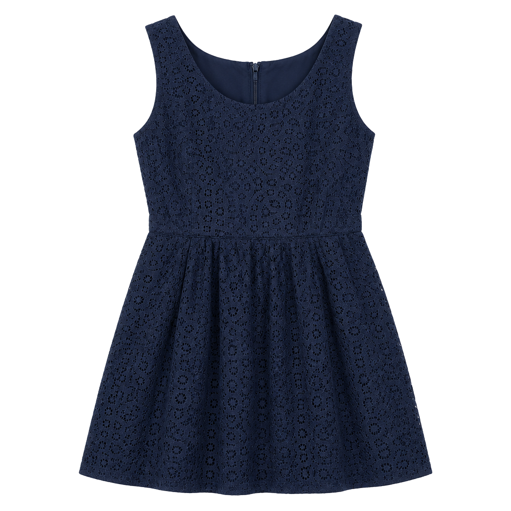 J. Crew Swirling Lace Dress Size 12 Navy Blue Sleeveless Fit And Flare 1