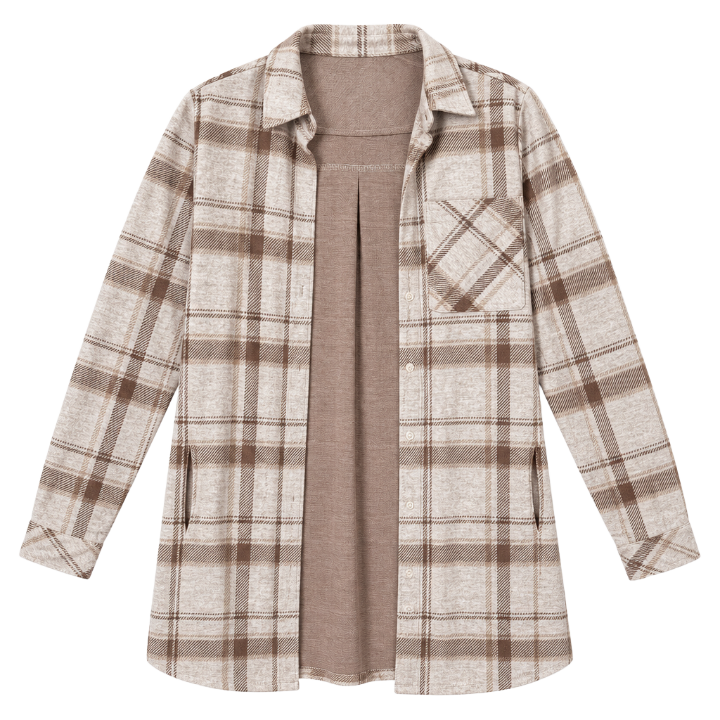 Thread & Supply Plaid Shacket Size XS Brown Cream Long Sleeve Shirt 1