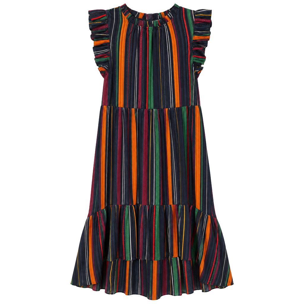 Karlie Striped Ruffle High Low Dress Size S Rainbow Metallic 1