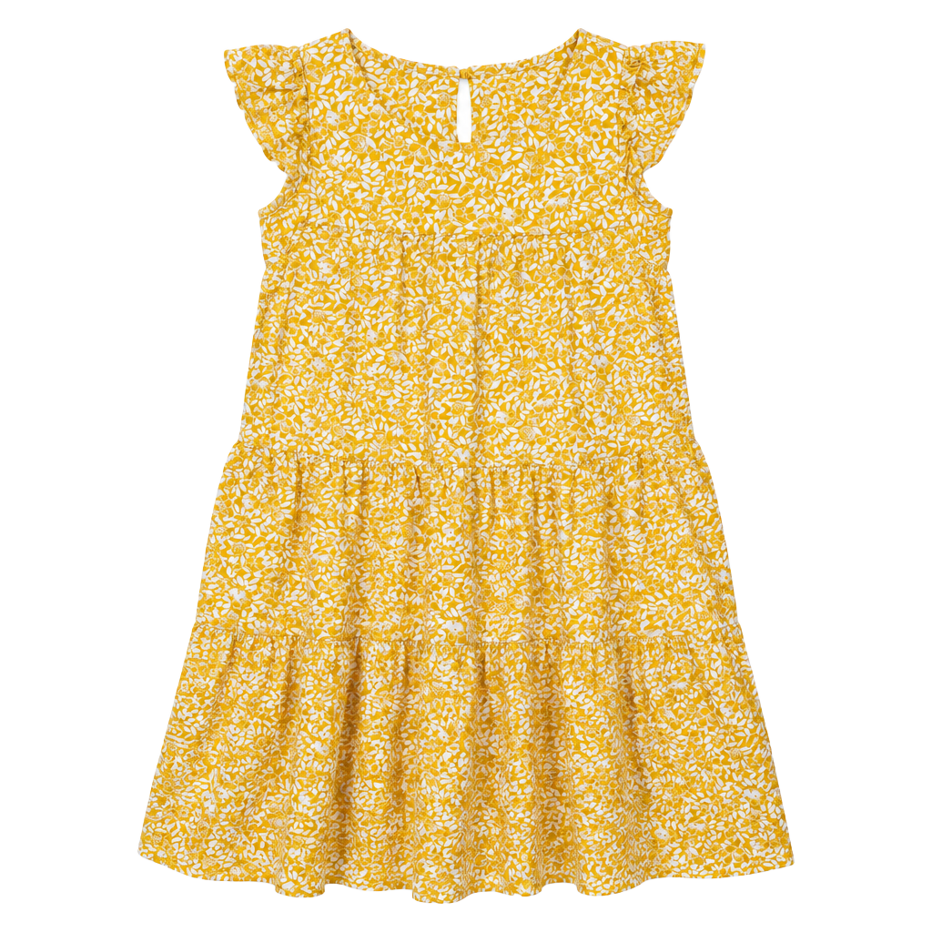 J. Crew Tiered Dress Size 0 Yellow Floral Sleeveless Flutter 1