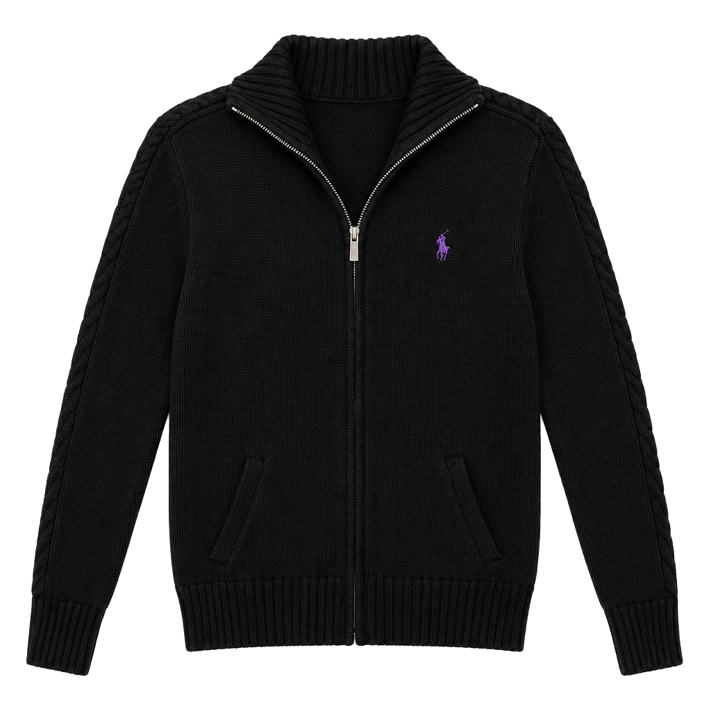Ralph Lauren Sport 100% Cotton Full Zip Sweater Size womens L Black 1