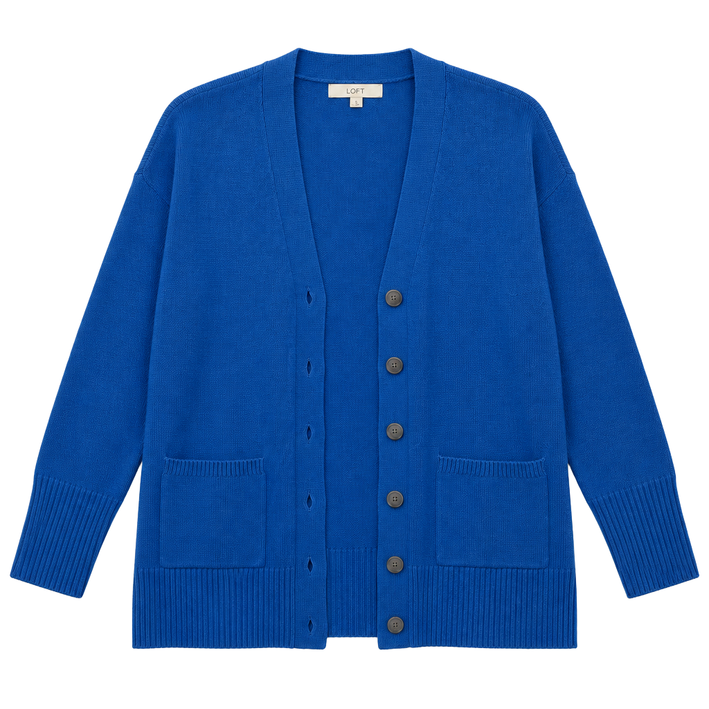 Loft Long Cardigan Size S Blue Button Up Pockets 1