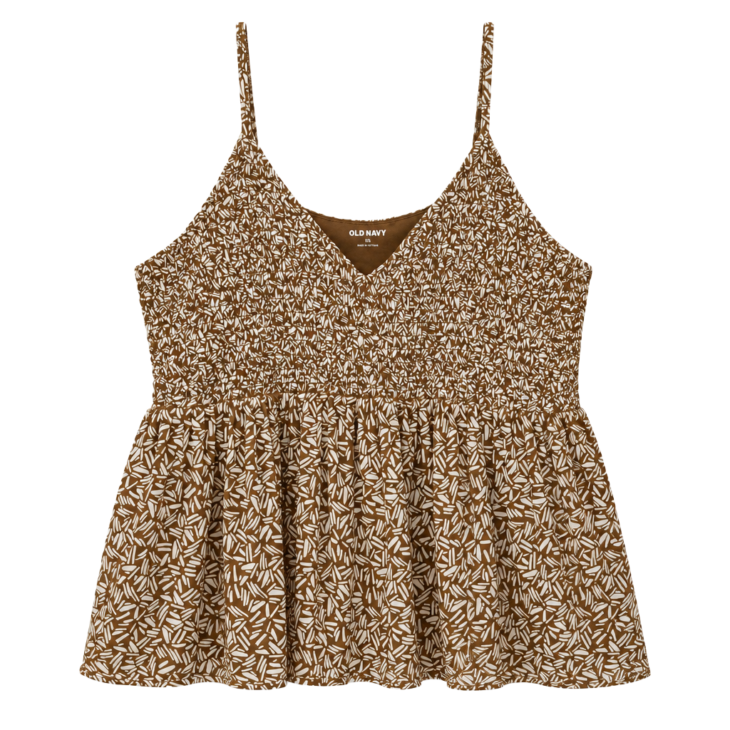 Old Navy V-Neck Mesh Babydoll Cami Size XXL Brown Print Swing Top 1