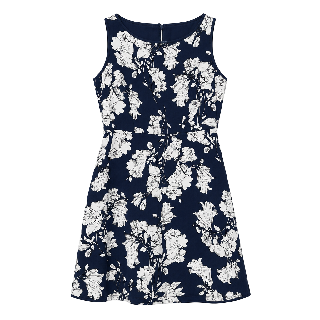 Loft Fit And Flare Dress Size 6 Navy White Floral Sleeveless 1