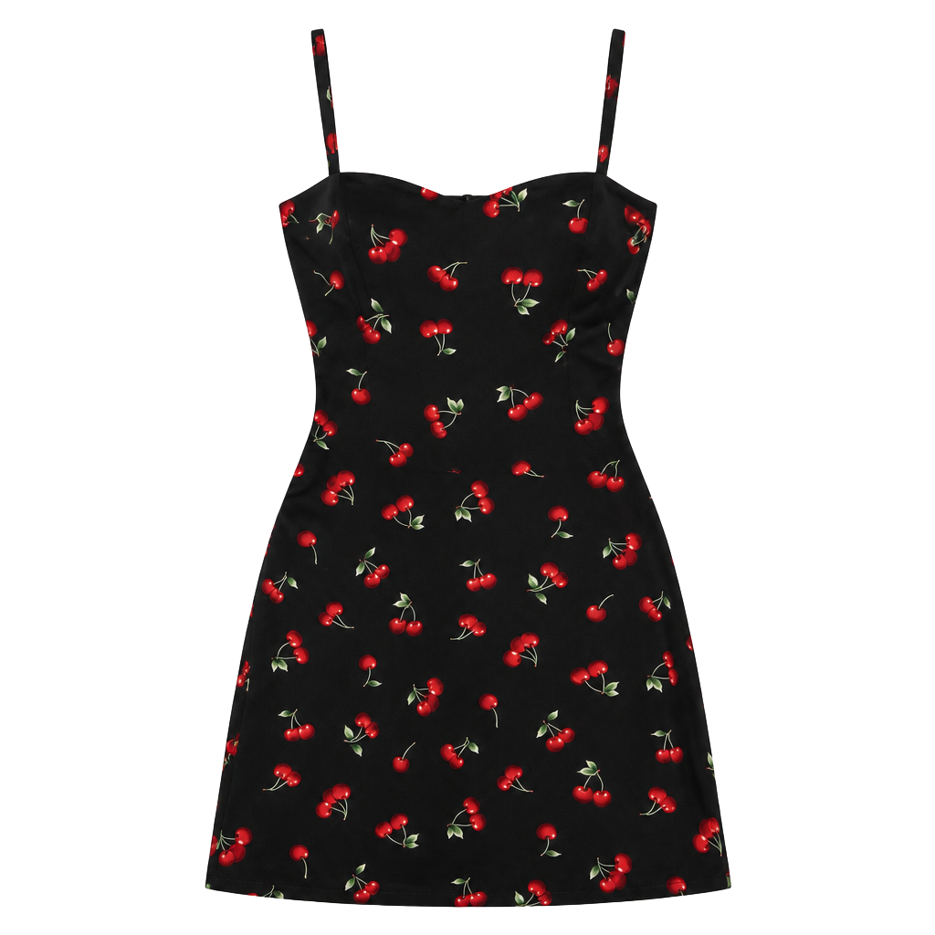 SHEIN Black Mini Dress with Red Cherry Print 1