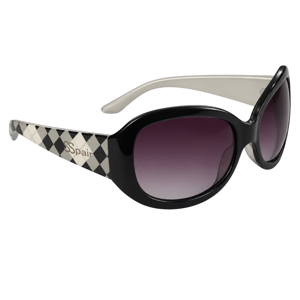 Y2K SSpair Vatel Sunglasses Black Checkered Oversized Purple Gradient Lenses 1