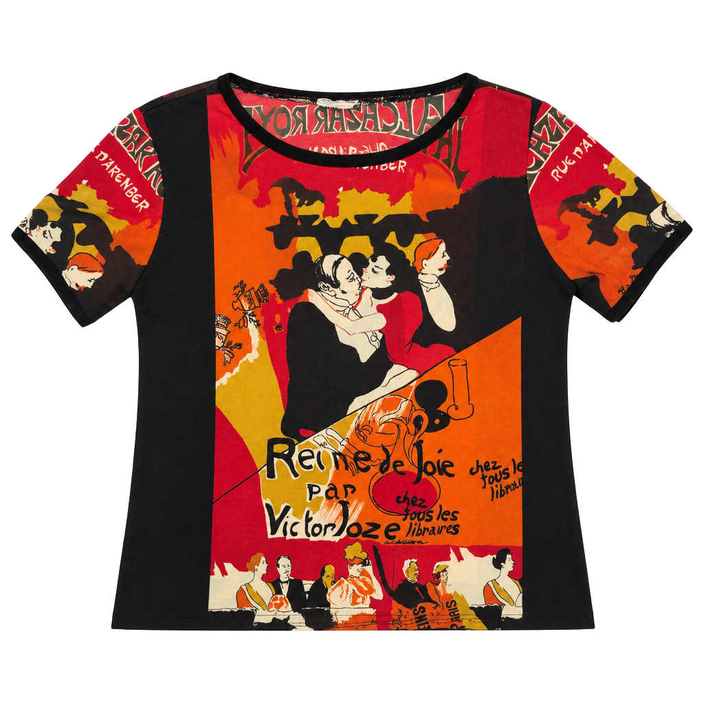 Vintage Toulouse Lautrec Reina De Joie Mesh Art Top Red Black 1