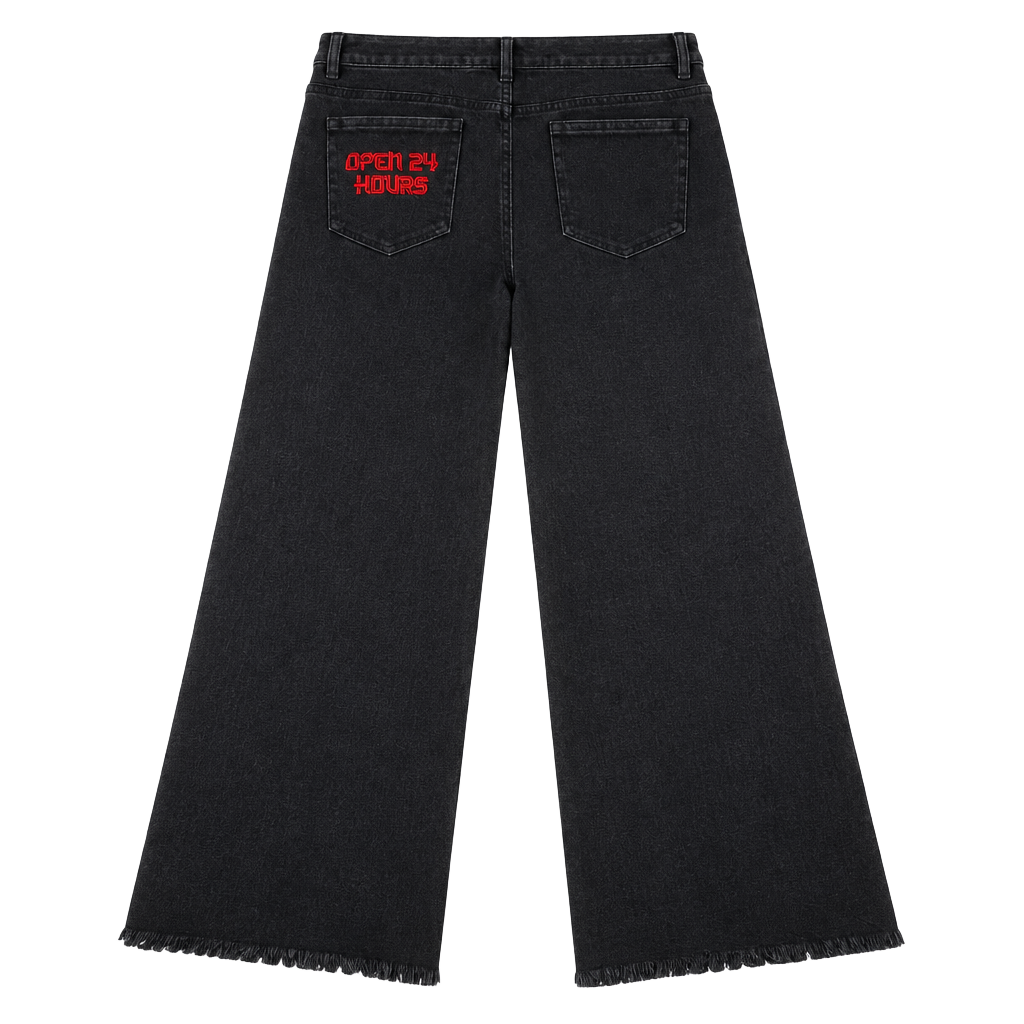 Current Mood Open 24 Hours Black Wide Leg Jeans Size L 1