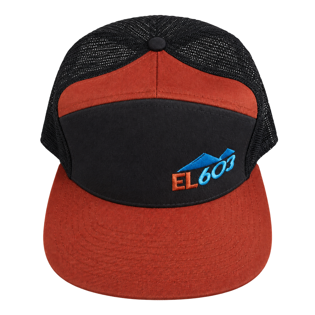 Quiver Water Edition 7P Flatbill Trucker Hat Orange Black 1